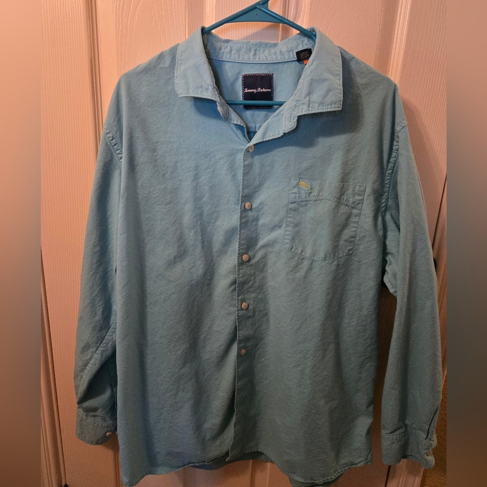 VTG  Tommy Bahama Men's XL Long Sleeve Button Down Cotton Silk Shirt TEAL